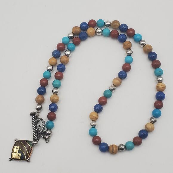 Carolyn Pollack Relios Sterling 925 Silver Multi Gemstone Bead Necklace 16 in. - Picture 1 of 7